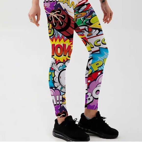NEW! Anime Cartoon Print Graphics Mid Waist Women's Leggings Yoga Pants Fitness - Picture 2 of 5